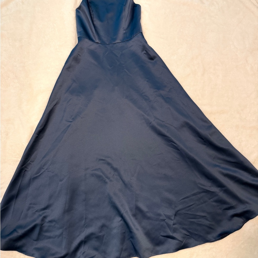 Satin Navy A-Line Wedding Guest Dress